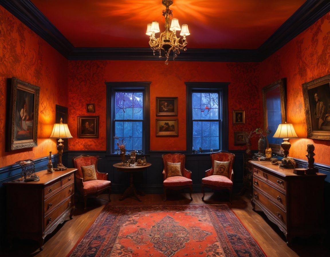 An artistic representation of a mysterious and provocative scene, featuring a dimly lit room filled with unique adult collectibles and shadowy figures exploring their desires. Include bold colors and intricate patterns on the walls, reflecting the sensational nature of taboo experiences. The atmosphere should evoke intrigue and curiosity, drawing viewers in to the hidden aspects of adult content. digital painting. vibrant colors. moody lighting.